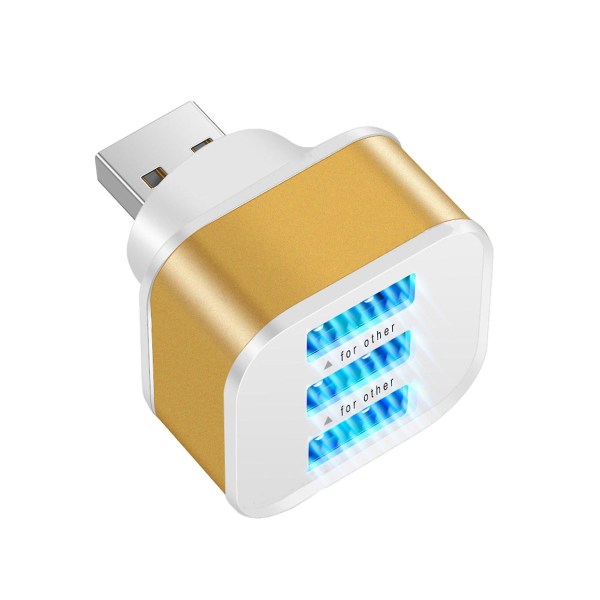 USB Charger Station Power Expander med 3 portar & indikatorlampa Mobilladdare golden
