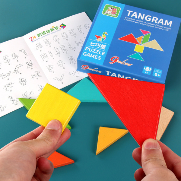 Trä pussel geometri Tangram med fotobok Barn barn byggstenar pedagogisk leksak