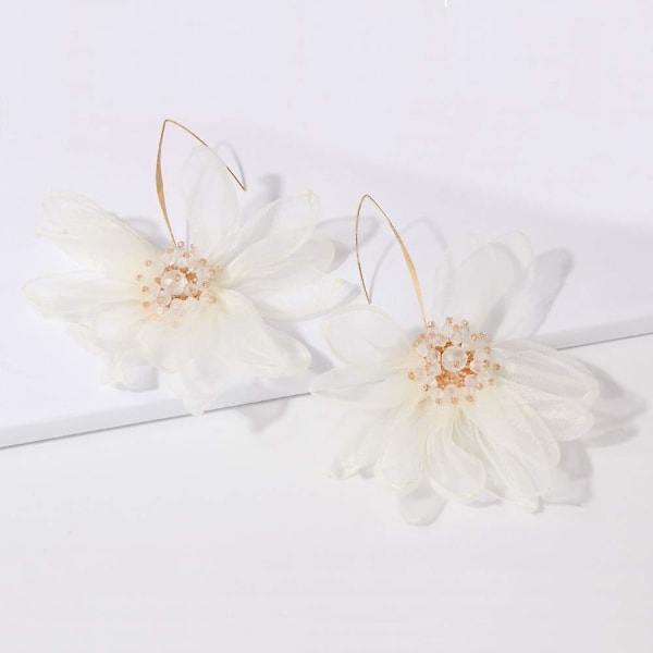 Chiffong blommig tofs stora kronblad hänge stora örhängen Simulering blomma diamant white