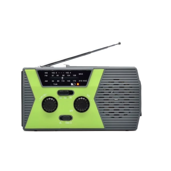 Solcellsdriven handvev laddningsbar radio med ficklampa green