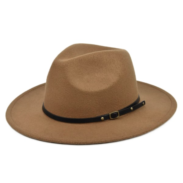 Klassisk Ull Fedora Hatt Floppy Panama Hat Bred Brätte Hattar för kvinnor Filt Hattar light brown