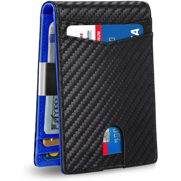 Slimmad plånbok för män med stor kapacitet 12 fack Rfid-blockerande kolfiber Svart + Orange blue