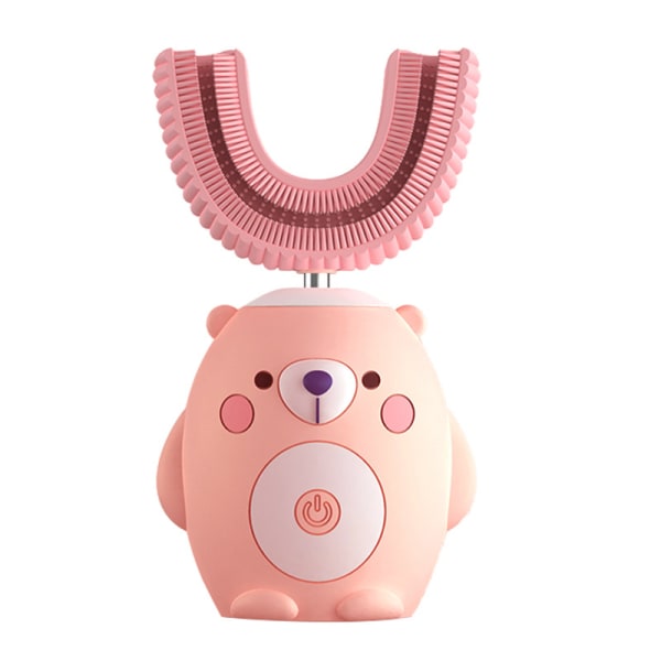 U-formad elektrisk tandborste för barn USB tandrengörare baby U-formad tecknad björn tandborstning artefakt pink