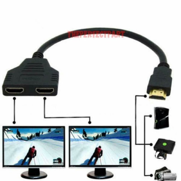 HDMI-port hane till hona 1 In 2 Out Splitter Kabel Adapter Converter 1080p