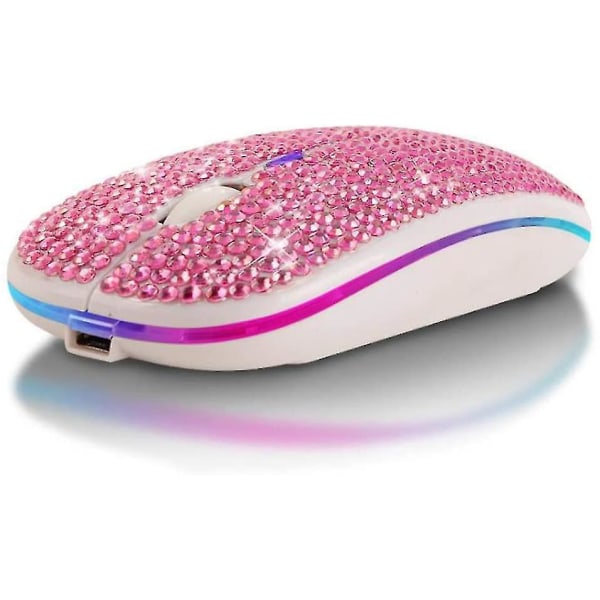 Bluetooth mus, glänsande 2,4 GHz uppladdningsbar trådlös mus, ultratunn mus med USB mottagare, kompatibel bärbar dator pink