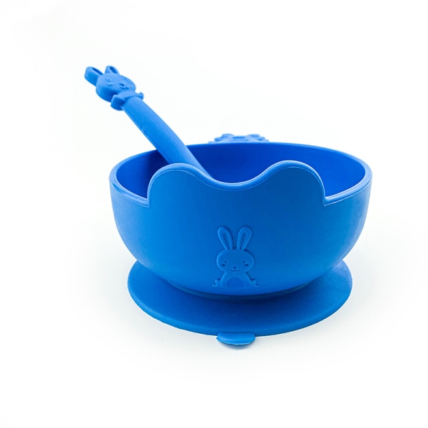Barnservis Baby silikonskål Sugskål Baby Lär dig äta Träning Kompletterande matskål för småbarn Barn blue