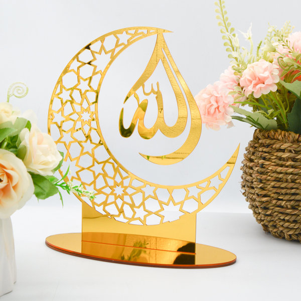 Ramadan Dekoration Eid Mubarak Motiv Akryl Spegel Ornament Semesterdekorationer silver