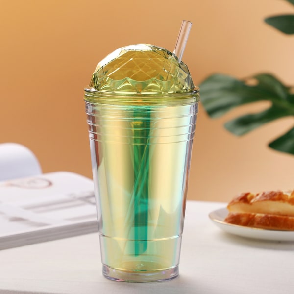 Dome Cold Water Cup, Beverage Cup, Dubbellagers Plast Color Diamond Laser Water Cup green