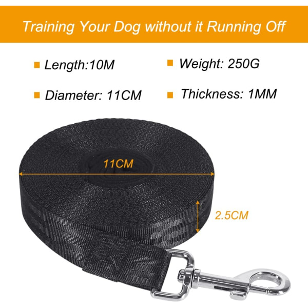 Hundspårkoppel 10M, Långt hundspårkoppel i nylon black