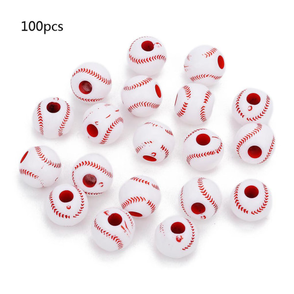 100 st Akryl Baseball Beads 12mm Sport För Ponny Ball Spacer Beads Smycken