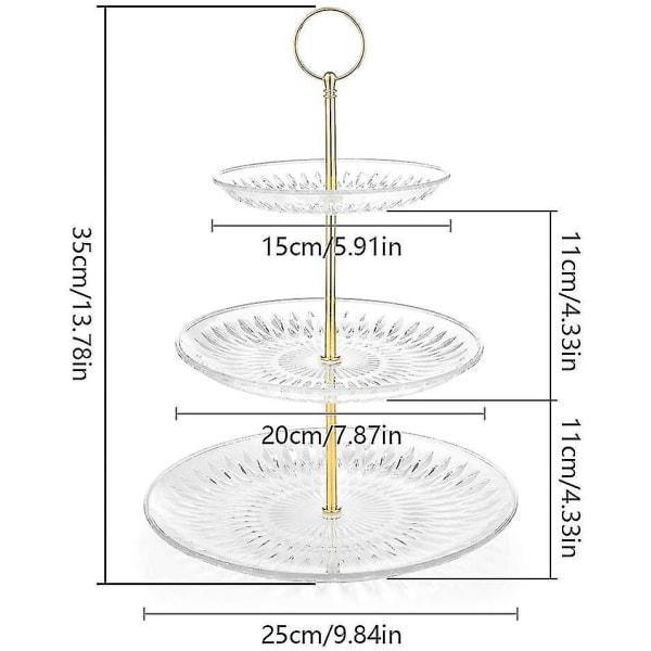 Skiffertårta Stativ 3 Våningar, Höjd 35cm Rund Akryl Tårta Platta, Dessertställ