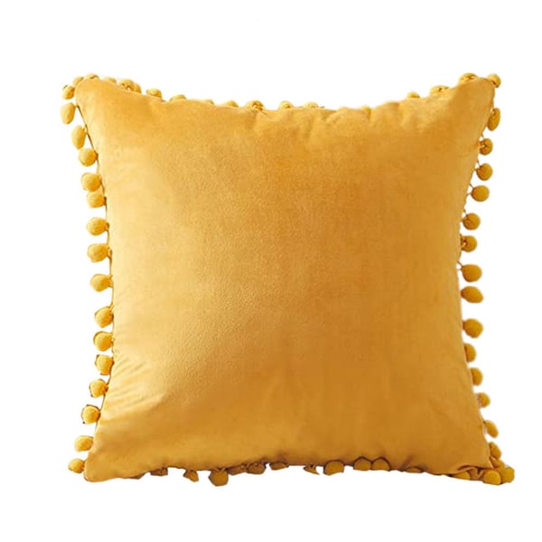 Nyankomst Topp dekorativt cover med Pom Pom Soft Grain Velvet Enfärgat cover för soffa Sovrum Bil Gul