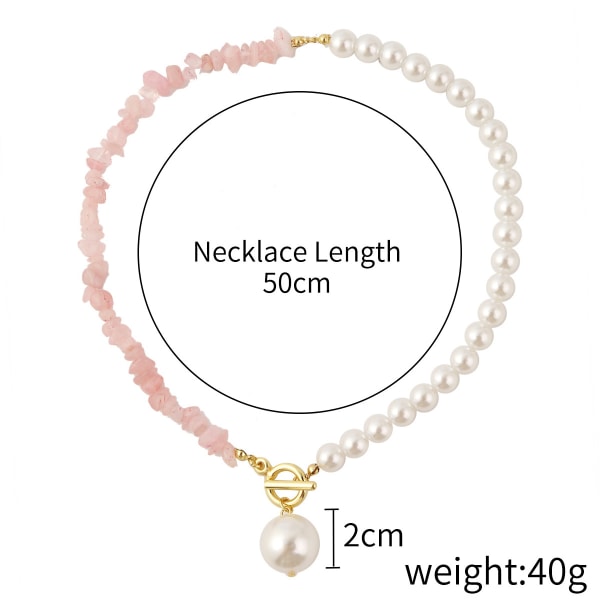 ins nisch metall mynt hänge trend pärla flerfärgad sten halsband hona-⑥ N2106-23 rosa sten enkel kedja 6