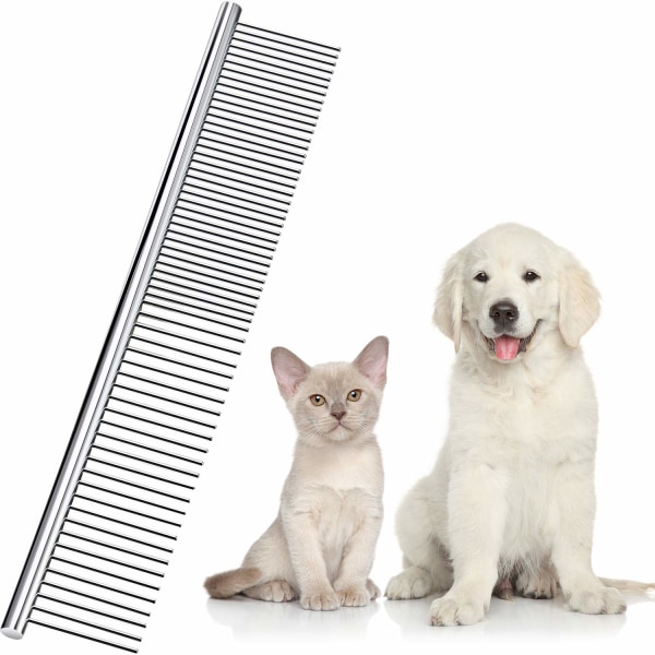 Hundkam för husdjursvård i rostfritt stål med rundade tänder för stora, medelstora och små hundar och katter med kort/långt hår (19 x 3 cm)