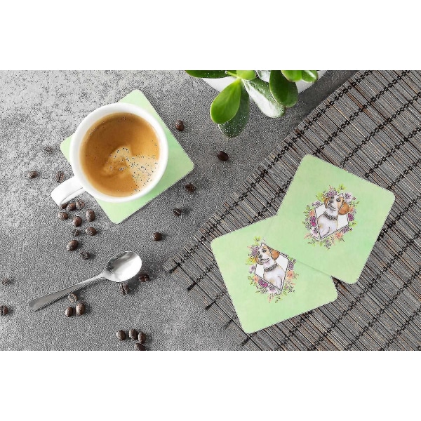 -carolines Treasures Ck4277fc Beagle Green Flowers Foam Coaster Set om 4