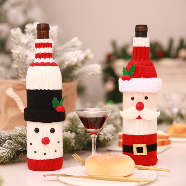 Jul vin flaska påse kapsyler Jultomten handgjorda hem restaurang semester dekoration