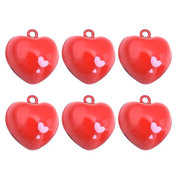 6st förtjusande röda hjärtformade klockor diy-hängen Tillbehör smycken berlocker