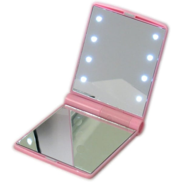 Fick LED-upplyst spegel Bärbar sminkspegel 8 LED-lampor Fickspegel Dubbelsidig Touch Vikbar upplyst sminkspegel Rosa X 1