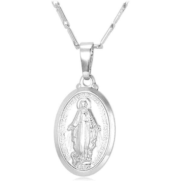 (Platinapläterad) Tiny Virgin Mary Hängsmycke, Christlicher Cross Medallion Christian Jewellery