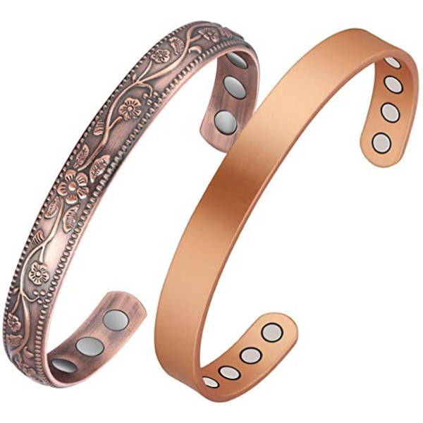 Mäns magnetiska armband i ren koppar för kvinnor i enkel stil koppararmband med 8 magneter, justerbara manschetter Armband presentförpackning silver