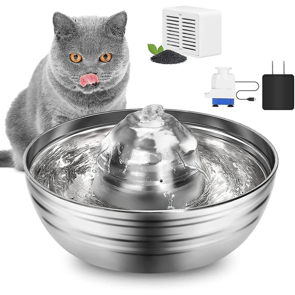 Kattvattenfontän, katt- och hundfontän i rostfritt stål, tyst vattenfontän, automatisk husdjursvattenfontän
