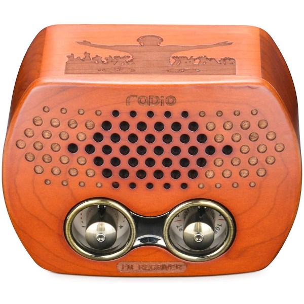 Bärbar retroradio, liten retroradio i trä, Bluetooth högtalare i massivt trä, retropresent, ministereo i trä