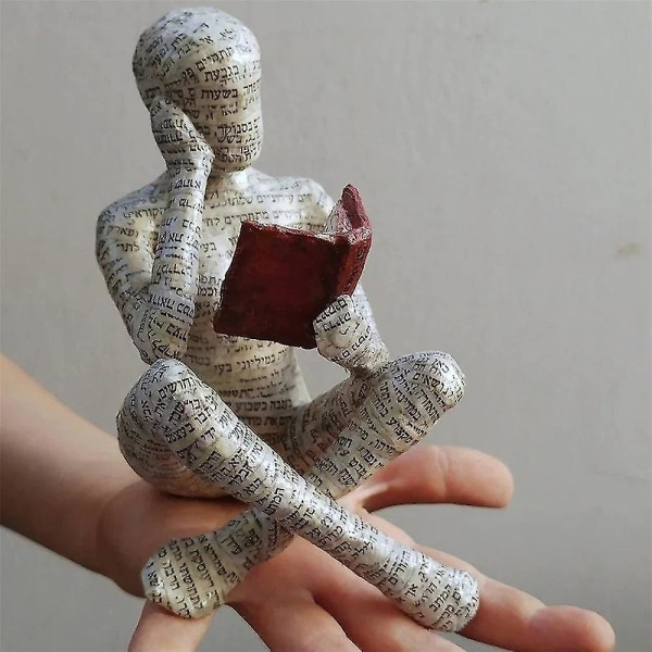 Läsa kvinna statyett bokhylla heminredning harts staty skulptur konst prydnader