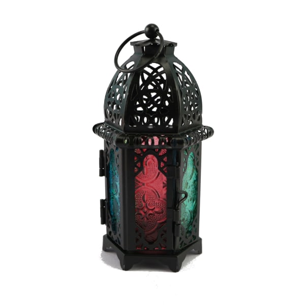 Set med 2 ljuslyktor i marockansk stil - små värmeljusstakar med målat glas black