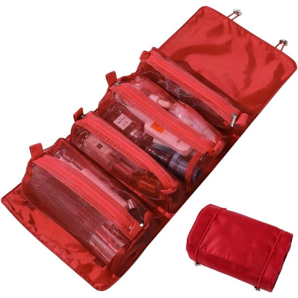 Toalettväska, Transparenta sminkväskor, Bärbar väska med dragkedja, Vattentät och avtagbar, Små toalettväskor Dam, Röd red