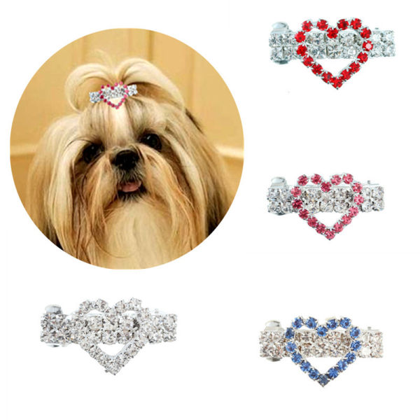 4-pack glittrande diamant hjärtformade hårklämmor Husdjursaccessoarer Barn Håraccessoarer Flickor Huvudbonader