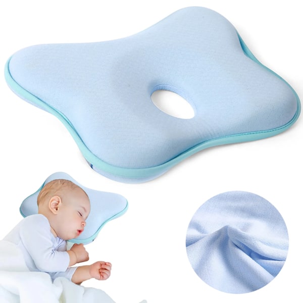 Baby mot platt huvud, Baby deformation platt huvud, Memory Foam -kudde (blå, 26 × 23 cm)