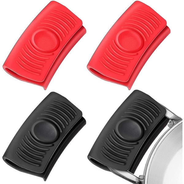 2 par stödhandtagshållare av silikon Isolerat grytahandtag Hot pot handtagshållare för bakpanna, röd och svart