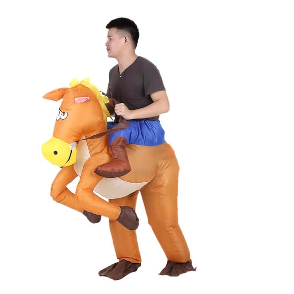 Rolig cowboyryttare på hästen Uppblåsbar kostymdräkt för vuxna maskeraddräkter Halloween karnevalsfest Spränga upp uppblåsbar dräktdräkt med batteridrift
