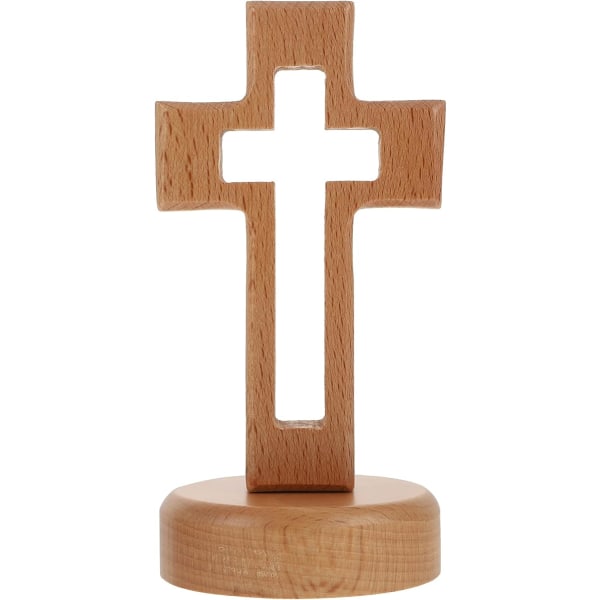 Träkors - Heligt kors bordsskiva kors med bas stående Jesus Kristus katolska väggkors för heminredning julfest (som visas) 1 set