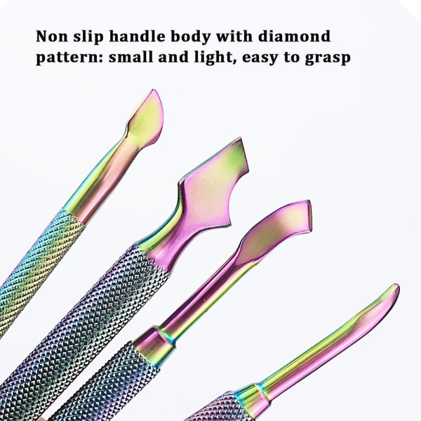 4st färgglad hudborttagningsmedel i rostfritt stål Nagelngelbandsskjutare Nagelvårdsverktyg|nagelbandsskjutare