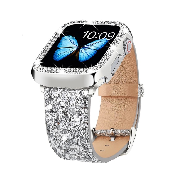 Gäller apple watch1 2 3 4 5 6 7 8 generations blixt paljett iWatch-rem med case 38mm