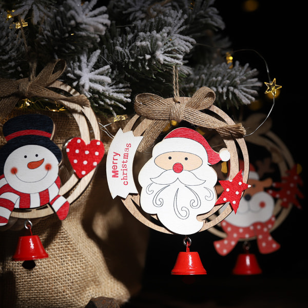 6 trähängen härliga hängande dekorationer Julgransklockor (snögubbe)