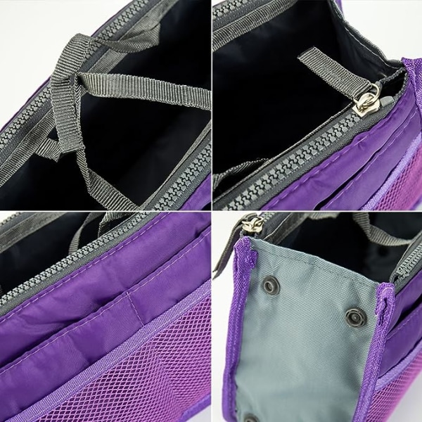 Handbag Insert Organizer Expanderbar dragkedja påse Shopping Bag Organizer (lila) purple