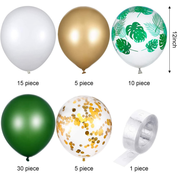 65 st Jungle Safari-temaballong Palmbladsballong Metall Kromballong Grön latexballong Födelsedagsdjungel