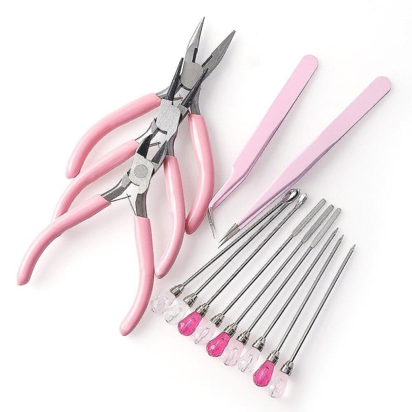 Rosa färg DIY smycken gör tång Pincett verktyg Muddler Poke Needle Spoon Tool Set