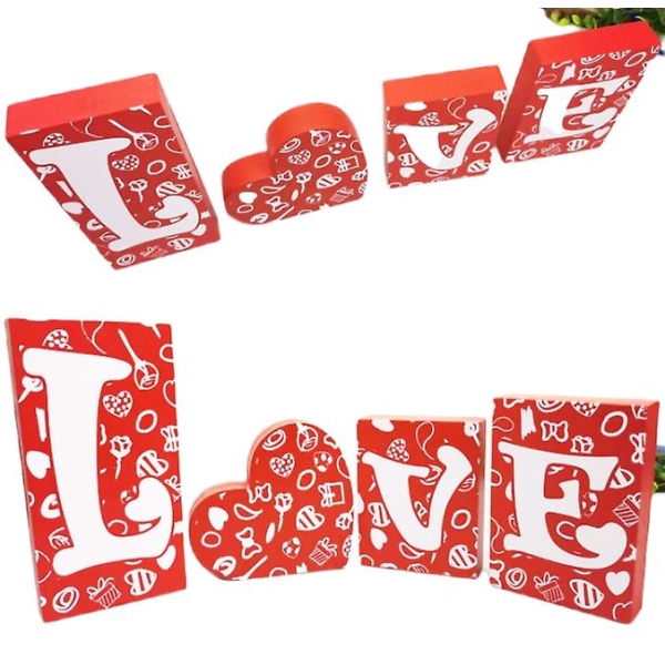 Alla hjärtans dag Kärleksblock Kärlek Träbokstäver Kärlekskoncept Ordblockdekor Bröllopsdekor med rosenblad