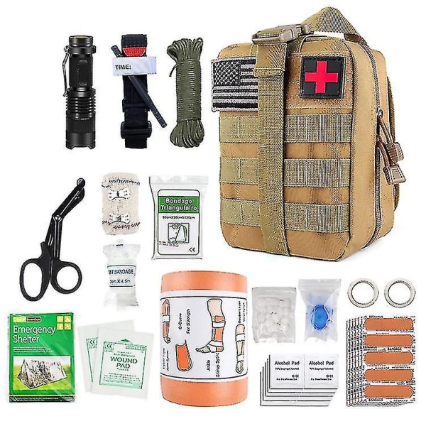 Komplett Tactical Black Military First Aid Kit montering i Frankrike Ce Standards + Small Kit + Axelrem + Tick Pull + Survival Armband - Designad