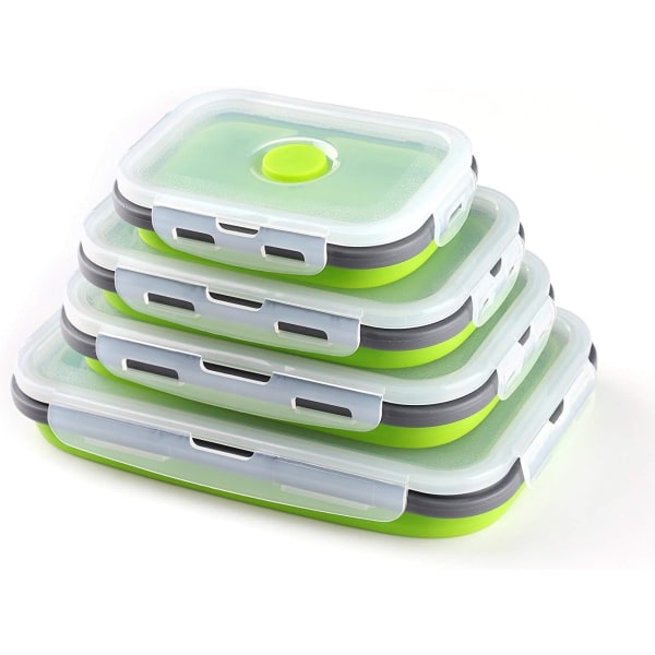 Vikbara matförvaringsbehållare av silikon, 4 delar, hopfällbara green