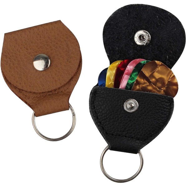 2-pack lädernyckelring med nyckelring och 6 dubbelsidiga färgade celluloidplockar