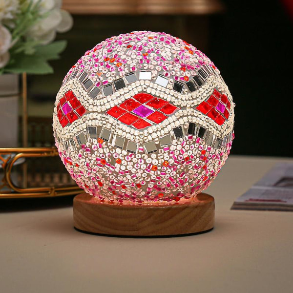 Kreativ barock romantisk nattlampa med bohemisk stil USB uppladdningsbar skrivbordslampa Dekorativ glaskristalllampa barock-rosa