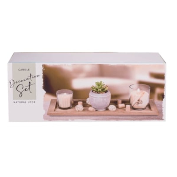 Out of the Blue Wooden Plate with 2 Glass Candles