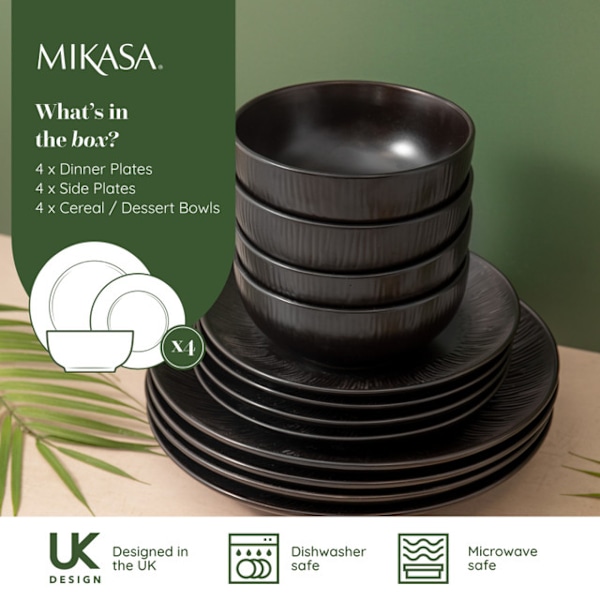 Mikasa Jardin Stoneware Dinner Set - 12pcs. Black