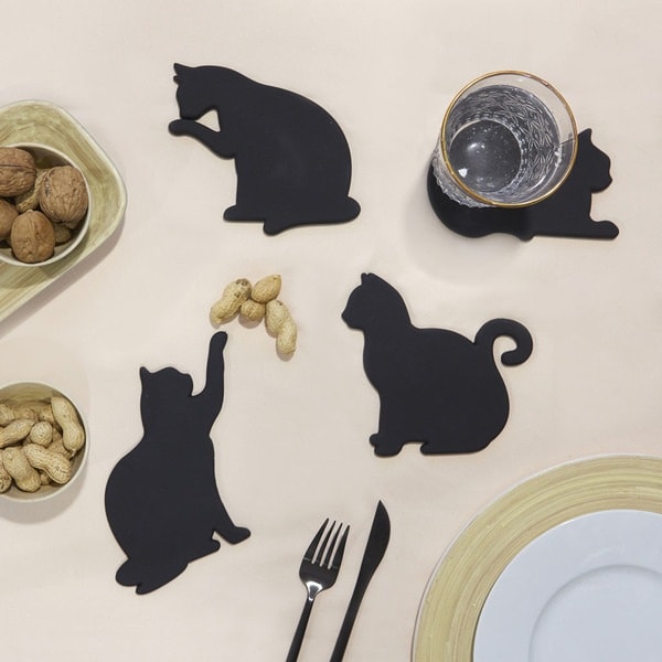 Balvi Coasters Feline Black Cats with magnets - Set 4pcs.