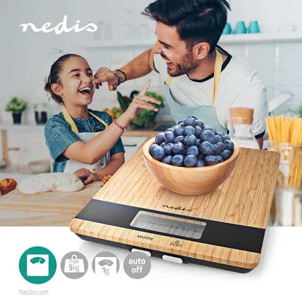 Nedis Slimline Kitchen Scale Bamboo Design