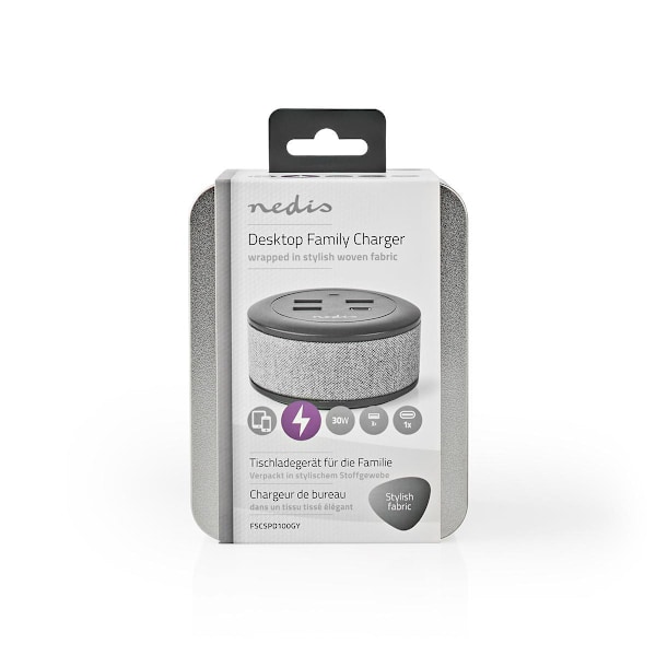 Nedis Quick Desktop Charger - 30W - 3xUSB-A/1xUSB-C Harmaa